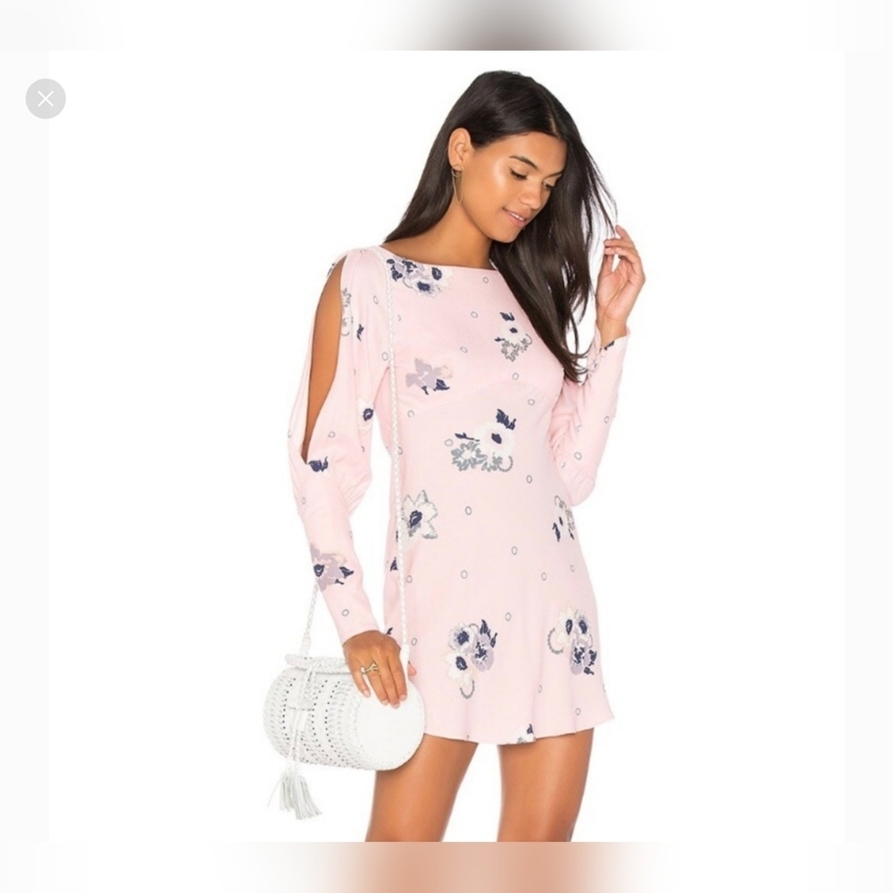 Free People Pink Long Sleeve Cold Shoulder Fit and Flare Dress